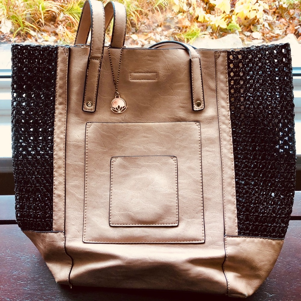 Big Buddha Rose Gold Metallic /Black Mesh Tote